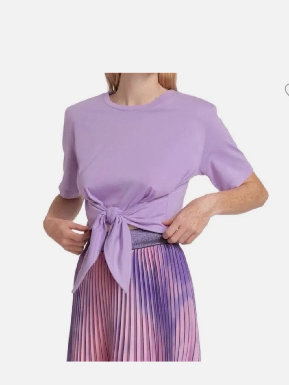 Lavender Tie-Front Crop Top - Women